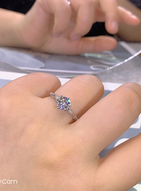 六爪莫桑钻纯银情侣女戒送证书