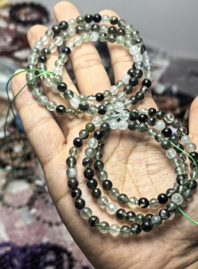 天然绿发晶水晶手链女款三圈绿发晶手串饰品礼物送女友闺蜜生日