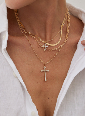 十字架吊坠多层项链女 2026春季欧美性感简约时尚网红旅拍锁骨链