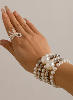 5件套CCB仿珍珠手链套装 欧美夏季时尚简约百搭网红街拍饰品潮人