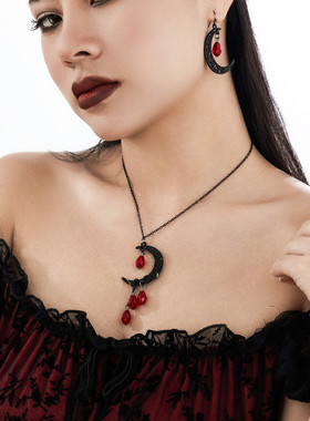 2件套月牙水晶吊坠耳环项链 欧美复古性感时尚网红搭配礼服饰品