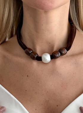 木珠仿珍珠绒布项链女 2026春季新潮时尚百搭网红气质街拍锁骨链