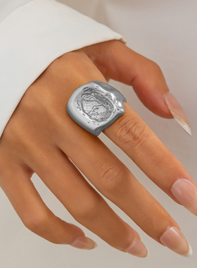 金属不规则方形凹槽戒指女 2025春季新款时尚设计个性指环潮人