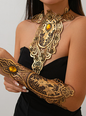 自由打结蕾丝蜘蛛宝石织带项链女欧美复古夸张网红写真拍照配饰品