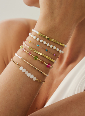 7件套水晶米珠可调节手链套装 欧美时尚可爱百搭街拍旅行配饰品潮