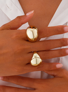 2件套超大弧形圆帽戒指套装 夏季潮嘻哈时尚网红女生街拍指环组合