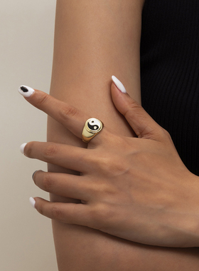 滴油太极图案戒指女小众设计嘻哈