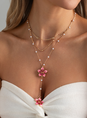 3件套花朵珠子链项链套装 欧美甜美性感个性网红户外写真拍照饰品