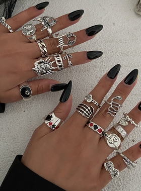 20件套金属扑克动物戒指套装哥特风复古嘻哈时尚节日搭配指环组合