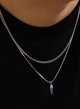 男士2件套不锈钢铆钉蛇骨链项链套装 春夏新潮个性嘻哈时尚锁骨链