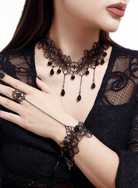 流苏水晶珠子蕾丝手链项链套装 欧美夏季复古时尚网红气质锁骨链