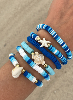 5件套海星贝壳软陶手链套装 2025甜美气质海滩旅行度假搭配饰品