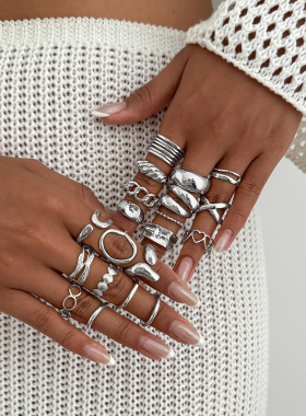 20件套金属镂空戒指套装 欧美时尚新潮个性女生旅拍搭配指环饰品