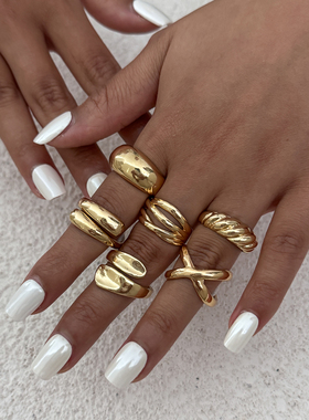 6件套螺纹凹面戒指套装 欧美新潮时尚个性网红气质搭配服装饰品酷