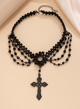 编织水晶流苏项链女 欧美复古优雅知性气质搭配连衣裙配饰品潮人