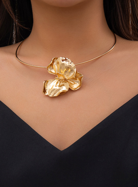 复古立体花朵吊坠项圈项链