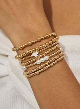 十字架CCB仿珍珠手链套装 欧美嘻哈时尚个性网红叠戴手饰品潮人