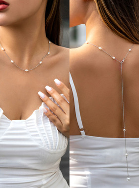 椭圆人造珍珠流苏背链