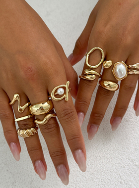 12件套镂空不规则戒指套装 欧美冬季潮时尚小众设计ins风街拍饰品