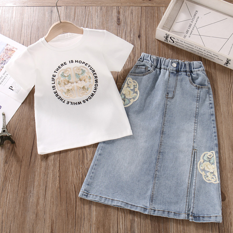 女童牛仔半身裙长款夏季国风过膝长裙薄款时尚洋气中大童包臀裙子,淘宝优惠券,粉丝福利购,淘宝优惠卷