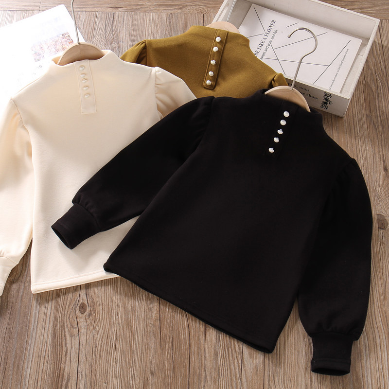 女童加绒上衣泡泡袖秋冬洋气保暖T恤小女孩贴身加厚半高领打底衫,淘宝优惠券,粉丝福利购,淘宝优惠卷