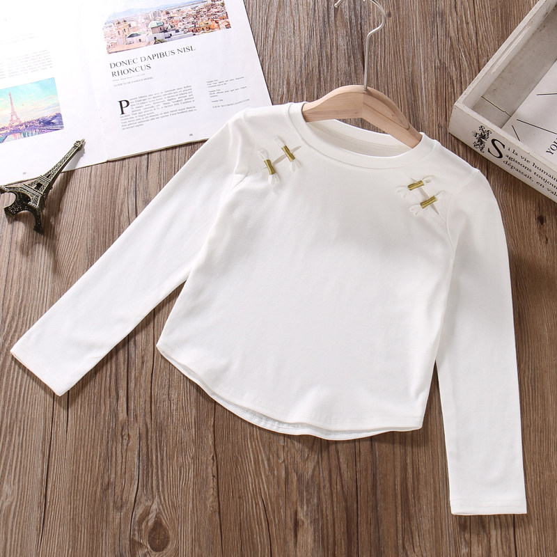 女童新中式上衣春秋国风盘扣长袖T恤修身高腰儿童纯棉白色打底衫,淘宝优惠券,粉丝福利购,淘宝优惠卷