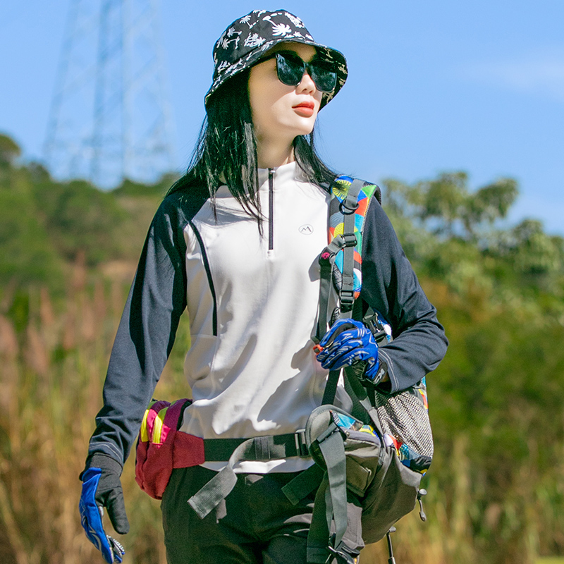 户外速干衣女长袖T恤衫吸汗透气防晒徒步登山运动快干服上装夏季-图1