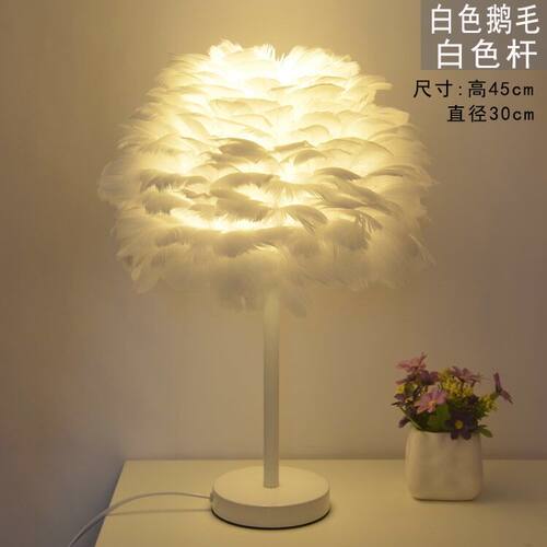 北欧简约羽毛台灯结婚温馨少女心装饰卧室床头灯创意客厅调光灯 - 图1