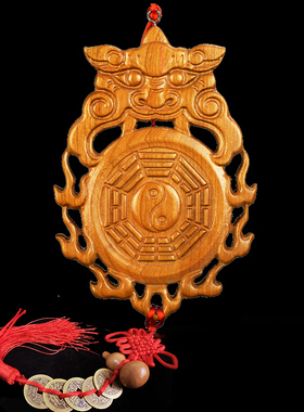 桃木兽头八卦镜虎头镜门对门