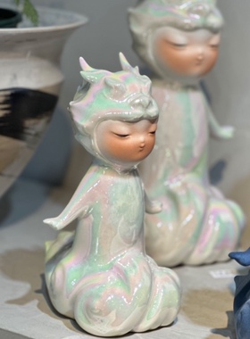 原创陶艺家软装饰品御风龙娃样板间售楼部手工摆件儿童房电视柜