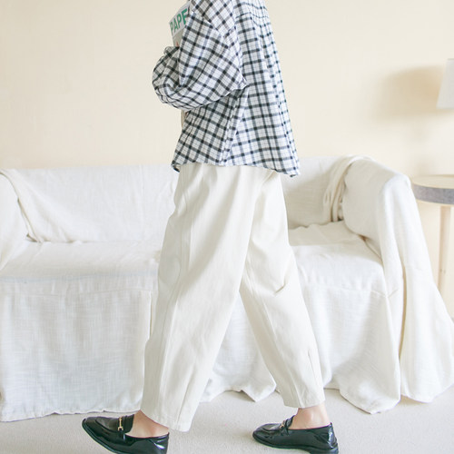 【买二送一】秋季新品棉质宽松显瘦休闲裤大码橡筋腰束脚萝卜裤-图1