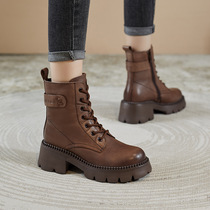 It is as if the warm yang ~ bashing in the autumn of autumn comes from the warm 100 hitch to the headlayer cow leather retro soft bottom short cylinder boots woman