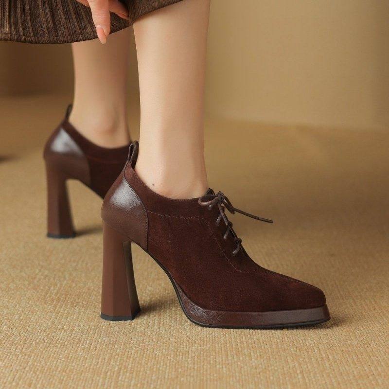 10cm气质高跟鞋女2026年春季新款深口系带防水台复古粗跟尖头单鞋,淘宝优惠券,粉丝福利购,淘宝优惠卷