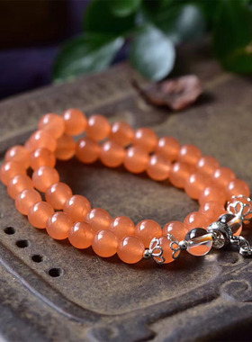 天然双层橘黄色玛瑙玉手链