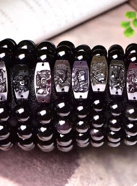 天然黑曜石守护神千手观音属鼠