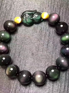 精雕天然手串黑曜石狐狸