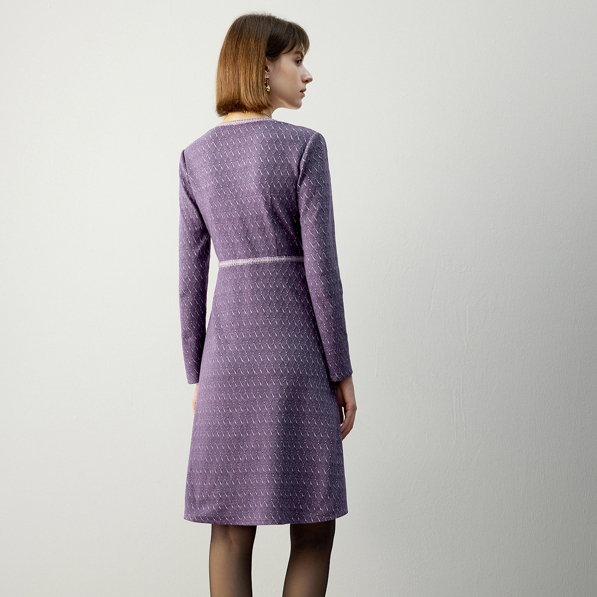 颜域紫色冬季连衣裙女装2023新款小香风V领收腰气质高级感针织裙