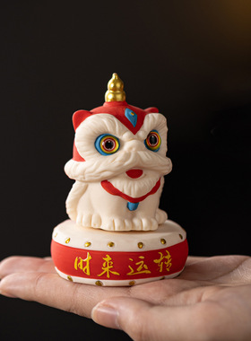 可爱醒狮舞狮小摆件时来运转可旋转家居办公桌面招财装饰国潮礼品