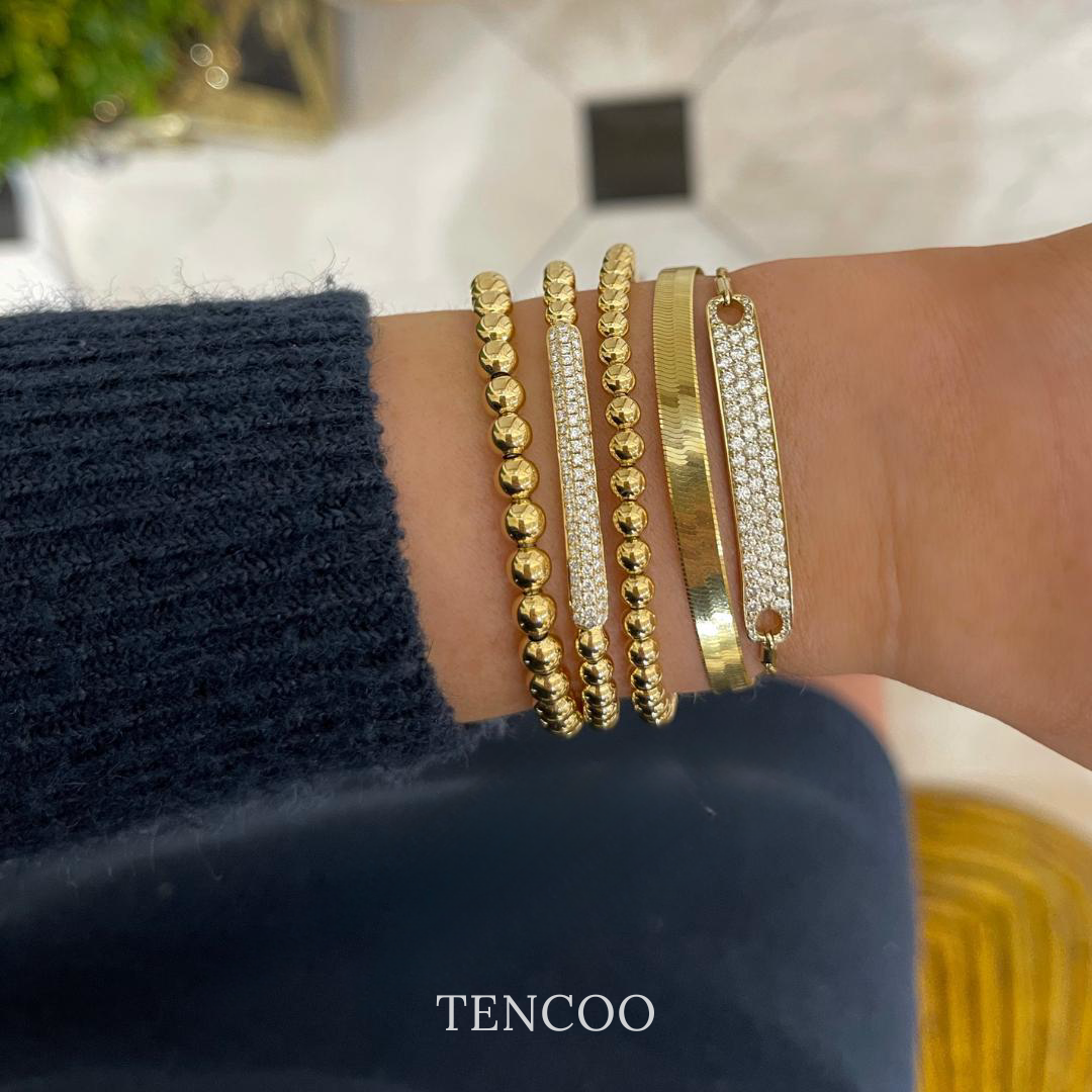 TENCOO小排钻金珠珠弹力绳手链复古金色手链,淘宝优惠券,粉丝福利购,淘宝优惠卷