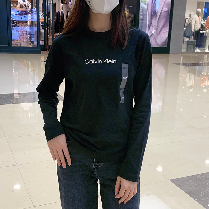 北美CK Calvin Klein女士新款春秋简约字母圆领长袖T恤基础百搭