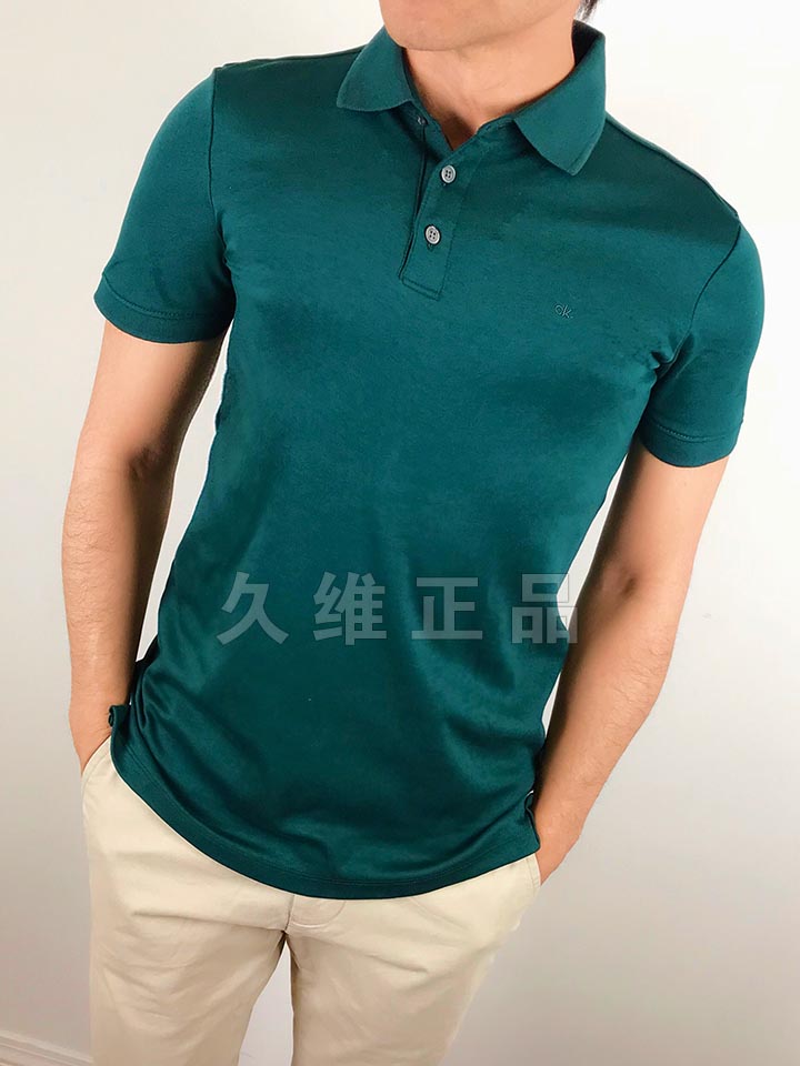 CK Calvin Klein男士新款商务时尚水质感纯棉纯色短袖polo衫