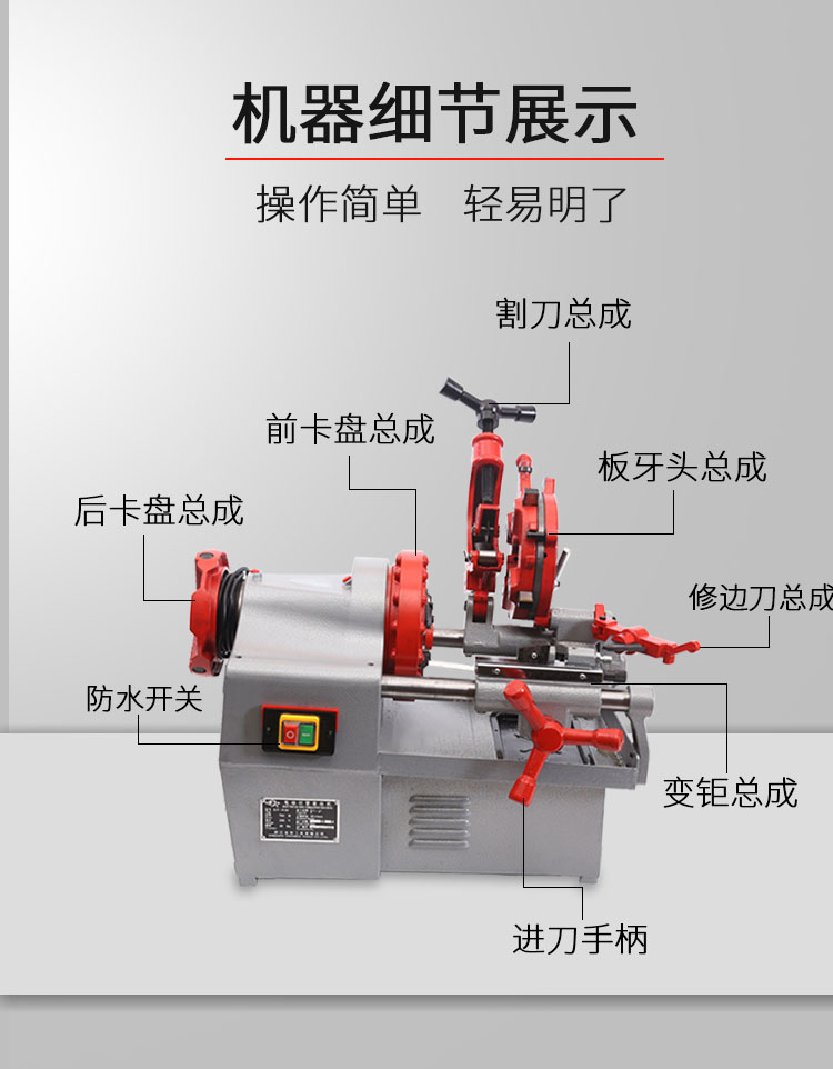 沪工牌电动套丝机全自动2寸50小型消防管道4寸开牙机水管镀锌铁管 - 图2