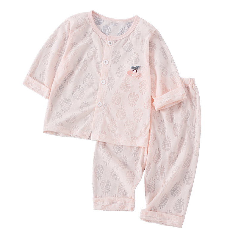 夏季新生儿婴儿长袖空调服套装纯棉01-2岁宝宝夏装超薄睡衣两件套 - 图3