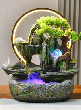 假山流水桌面客厅玄关风水轮招财摆件电视柜沙发旁水景装饰乔迁礼