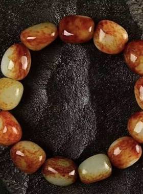 枣红皮籽料原石手串手链