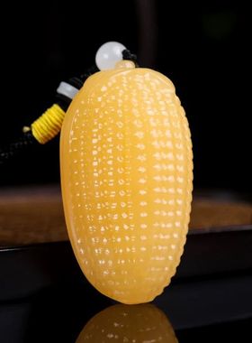 天然玉石玉器黄玉玉米手把件