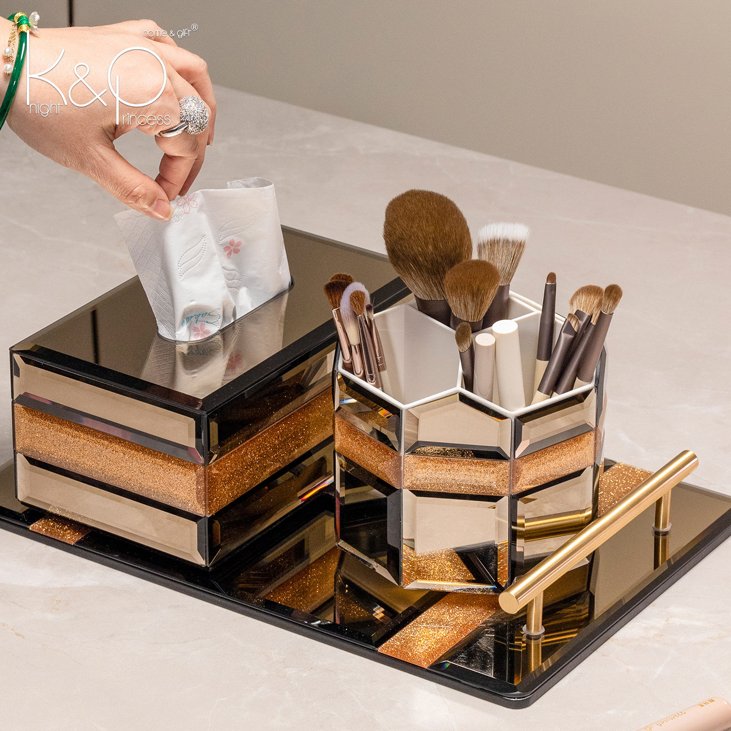 KP化妆品收纳盒旋转防尘化妆刷收纳筒梳妆台桌面口红眼影置物架 - 图0