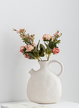 欧式素烧陶瓷花瓶白色斜口花插家居桌面水培装饰摆件代发