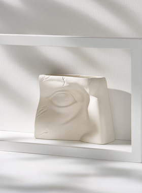 北欧创意人脸陶瓷干花花瓶家居客厅展厅简约装饰摆件插花摆设道具