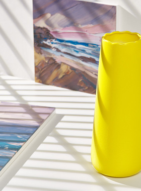 创意黄色陶瓷干花花瓶水养家居装饰客厅插花现代简约中式玄关摆件